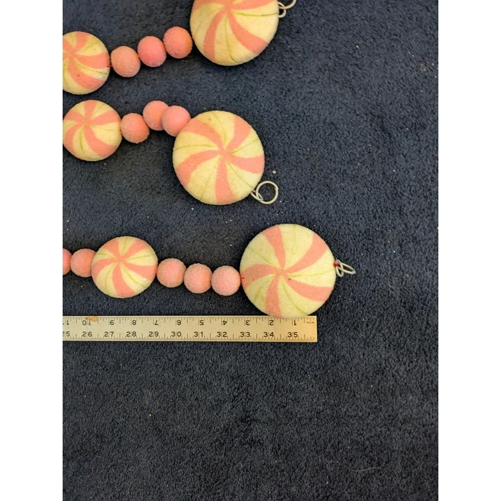 Pink and Cream Peppermint Candy Christmas Garland‎ Set of 3 Sugared Foam 35 Inch